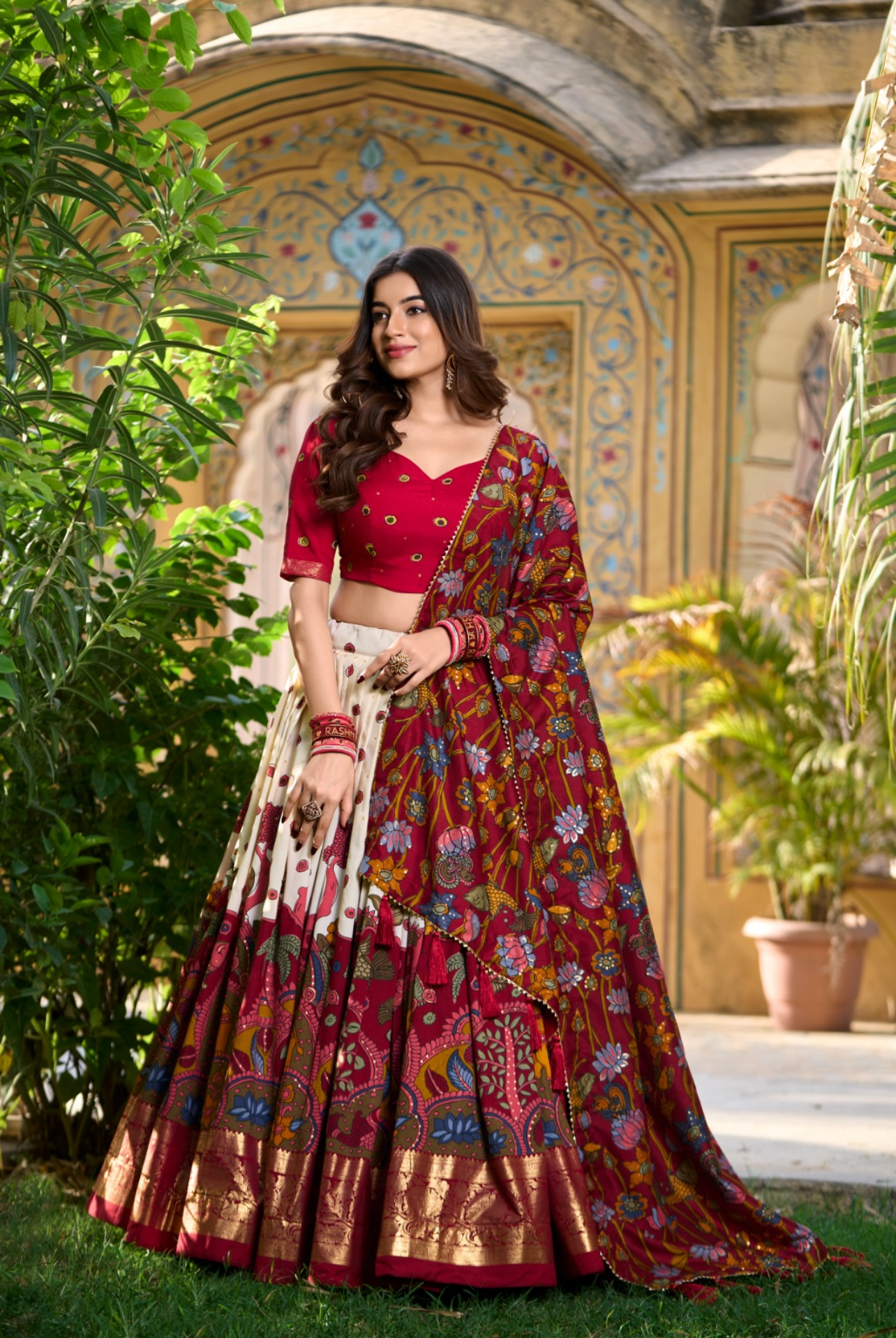 Tussar Silk Foil Printed Lehenga